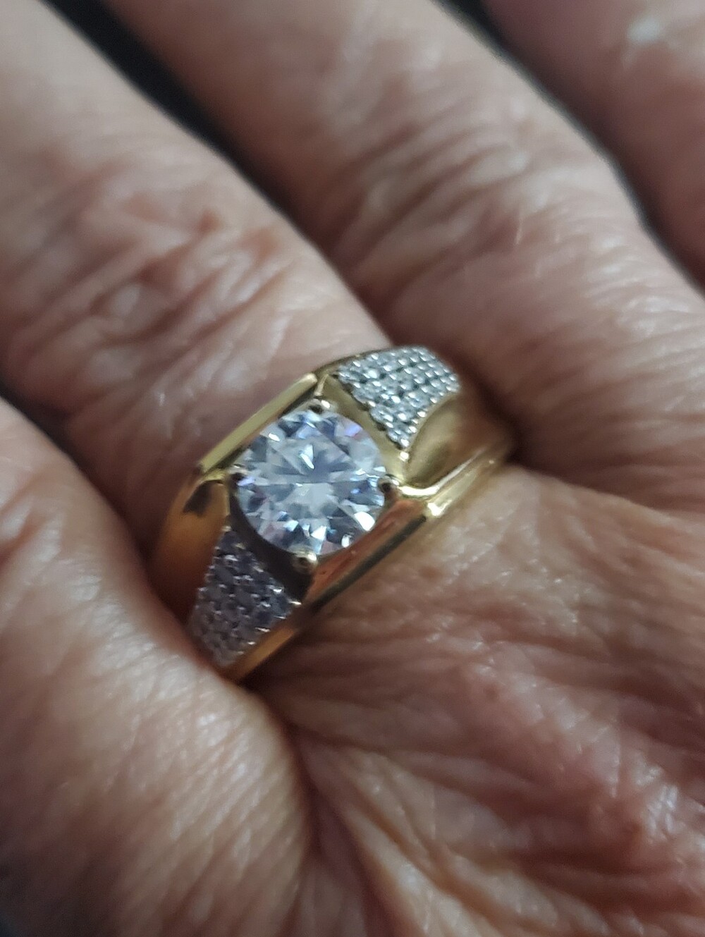 18k Gold Over Sterling Silver Men’s Ring with Center Moissanite Stone